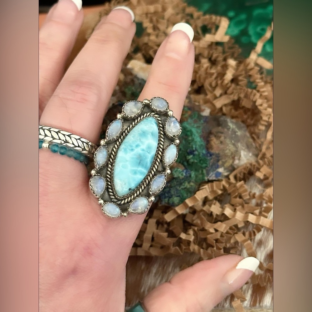 Larimar Sterling Silver Statement Adjustable Ring - image 2